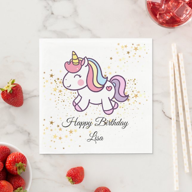 Serviette En Papier thème anniversaire de la licorne (En situation)