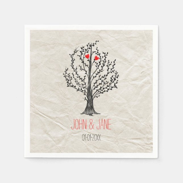 Serviette En Papier Thème Arbre et Coeurs (Devant)