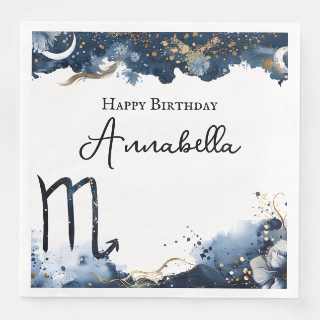Serviette En Papier Thème Astral Anniversaire Scorpion (Devant)