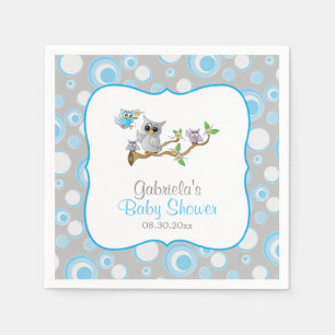 Serviette En Papier Thème Baby shower de la chouette des bébés bleu et