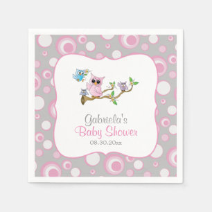Serviette En Papier Thème Baby shower de la chouette des bébés rose