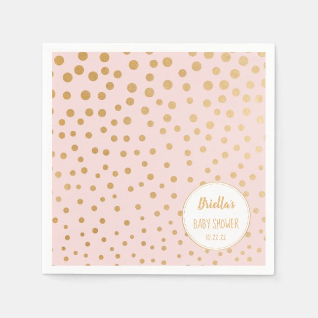 Serviette En Papier Thème baby shower fille aux points rose et or (Devant)