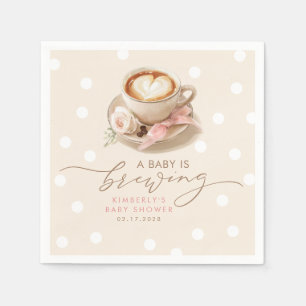 Serviette En Papier Thème Café Bébé Fille Naissance avec un Nœud Rose