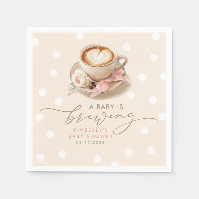 Serviette En Papier Thème Café Bébé Fille Naissance avec un Nœud Rose (Devant)