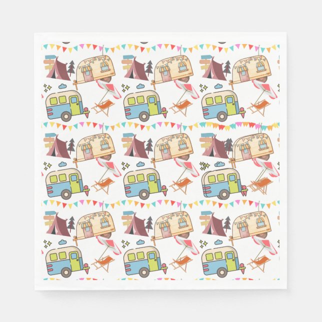 Serviette En Papier Thème Camping Rétro (Devant)