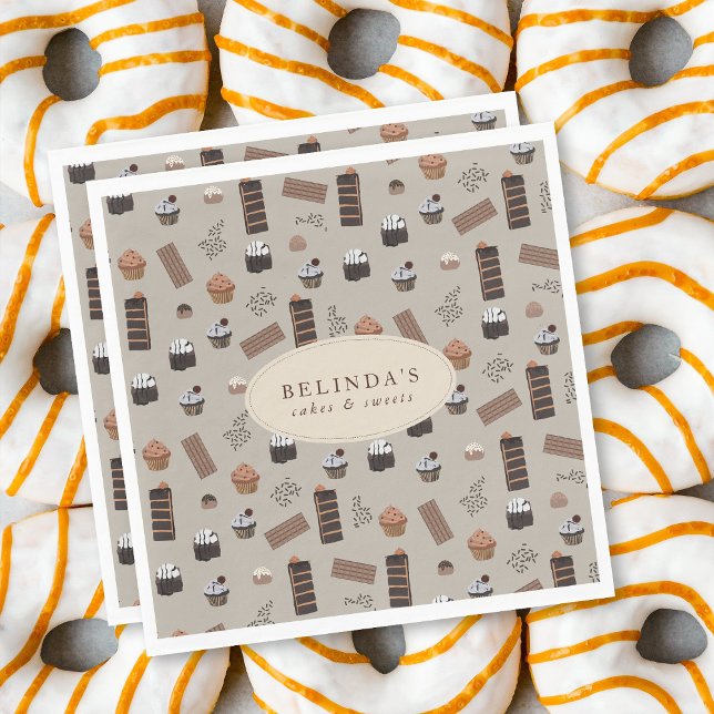 Serviette En Papier Thème Chocolat Boulangerie Chef Personnalisé Nom (Chocolate Theme Bakery Chef Custom Name Napkins)