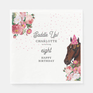 Serviette En Papier Thème d'anniversaire Cheval Fleur Rose Cowgirl Fil