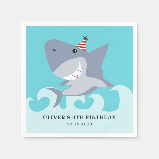 Serviette En Papier Thème d'anniversaire de requin (Devant)