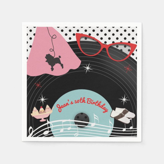 Serviette En Papier Thème d'anniversaire des années 50 1950 (Devant)