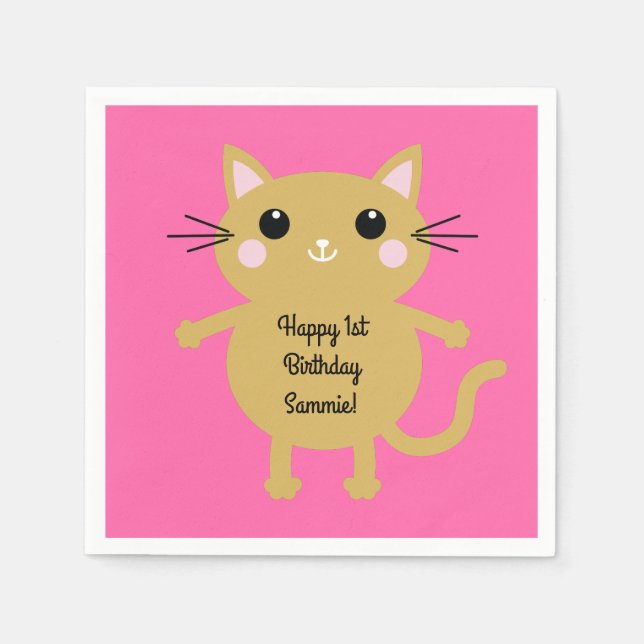 Serviette En Papier Thème d'anniversaire pour enfant Kitty Chat Mignon (Devant)