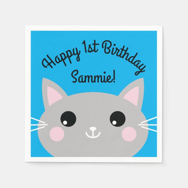 Serviette En Papier Thème d'anniversaire pour enfant Kitty Chat Mignon (Devant)