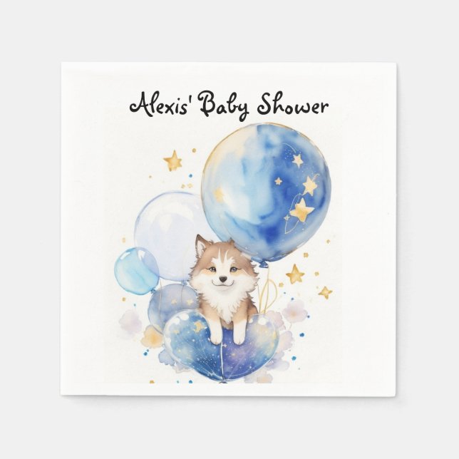 Serviette En Papier Thème de Baby shower de loup mignon (Devant)