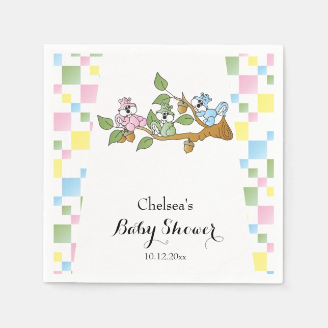 Serviette En Papier Thème de Baby shower d'écureuil joueur (Devant)