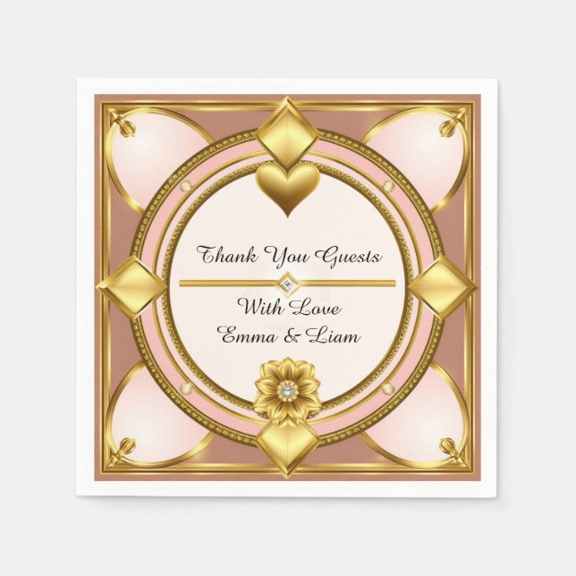 Serviette En Papier Thème de célébration de mariage ornement rose gold (Devant)