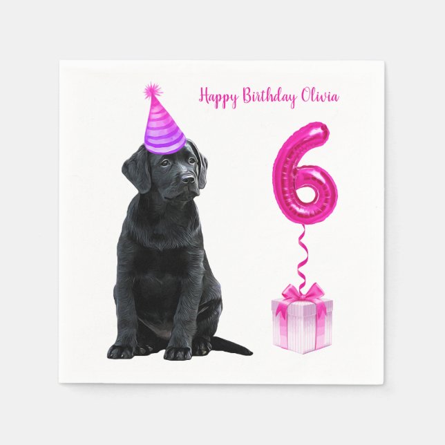 Serviette En Papier Thème de chiot 6e anniversaire - mignon chien rose (Devant)