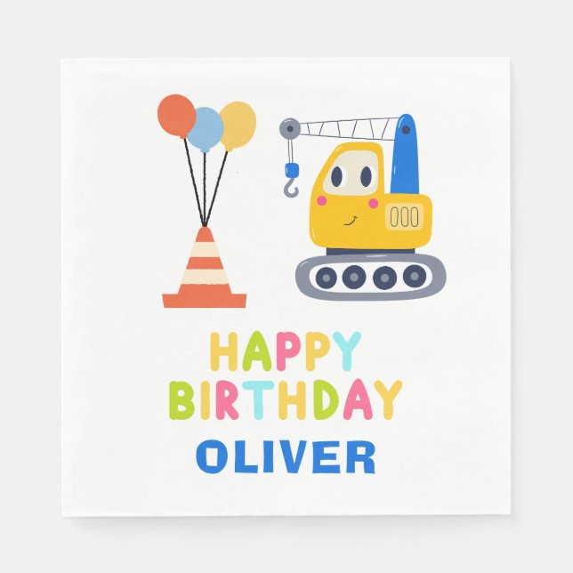 Serviette En Papier Thème de construction pour l'anniversaire des enfa (Devant)