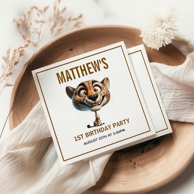 Serviette En Papier Thème de ferme de guépard mignon et fou pour 1er a (Cute Crazy Cheetah Farm Theme 1st Birthday Napkins
)