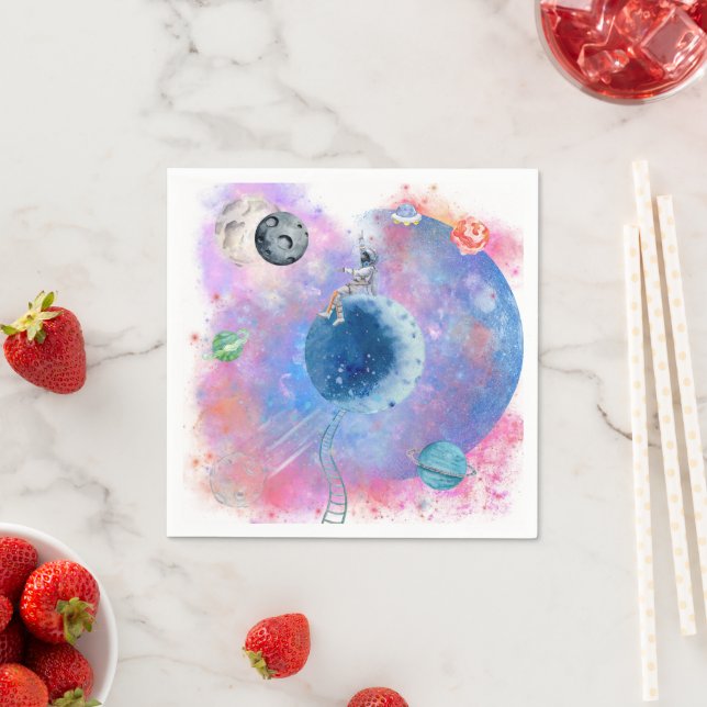 Serviette En Papier Thème de fête d'anniversaire Astronaut et Planètes (En situation)