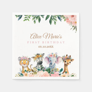 Serviette En Papier Thème de fête d'anniversaire Safari Rose