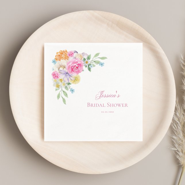 Serviette En Papier Thème de fête prénuptiale avec jardin floral aquar (Créateur téléchargé)