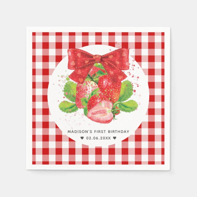 Serviette En Papier Thème de fraise personnalisé Anniversaire mignon é (Devant)