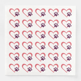 Serviette En Papier Thème de l'amour des chiens avec contour de cœur e