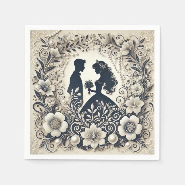 Serviette En Papier Thème de mariage floral complexe (Devant)