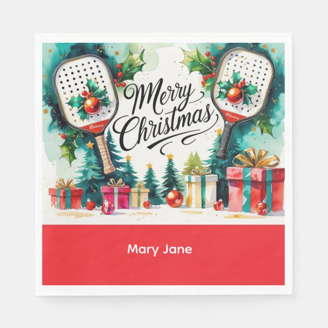 Serviette En Papier Thème de Noël de Pickleball (Devant)