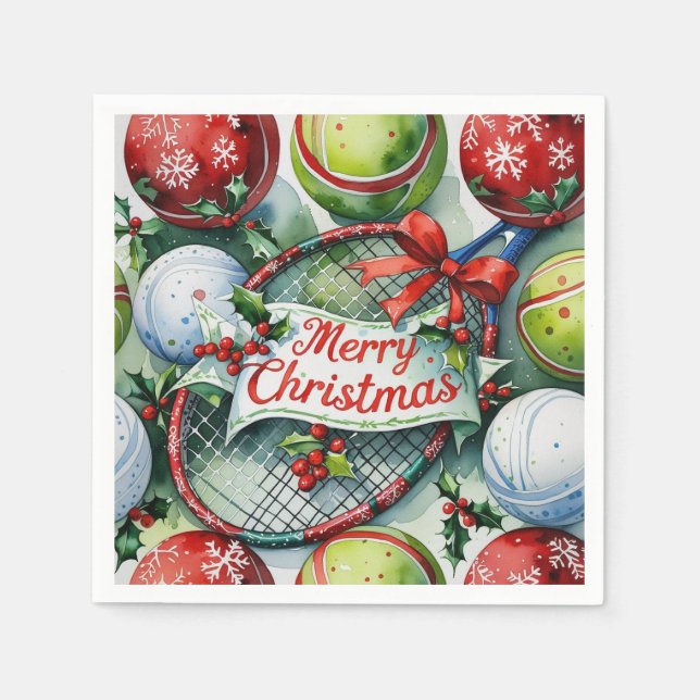 Serviette En Papier Thème de Noël de tennis pour Joueur (Devant)
