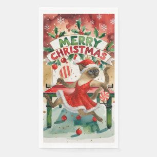 Serviette En Papier Thème de Noël Ping Pong pour les amateurs de chats