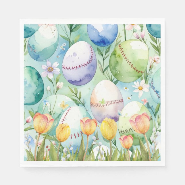 Serviette En Papier Thème de Pâques baseball  (Devant)