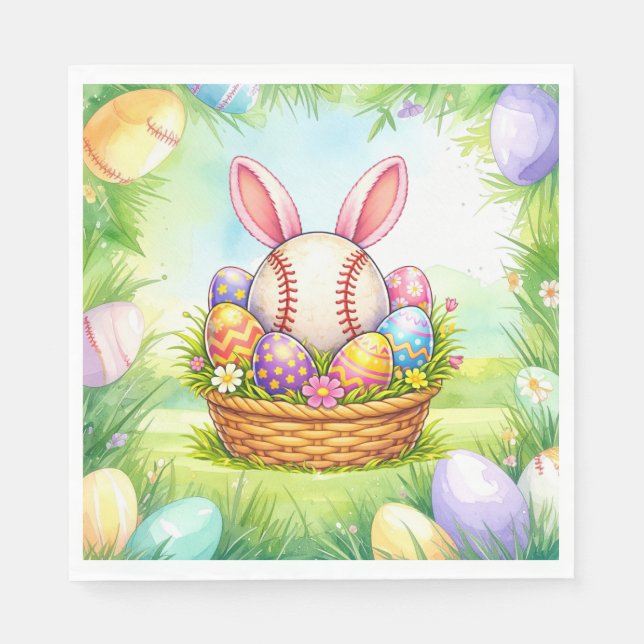 Serviette En Papier Thème de Pâques baseball  (Devant)
