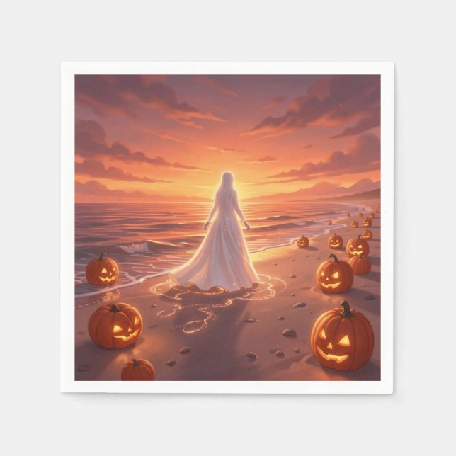 Serviette En Papier Thème de plage Halloween (Devant)