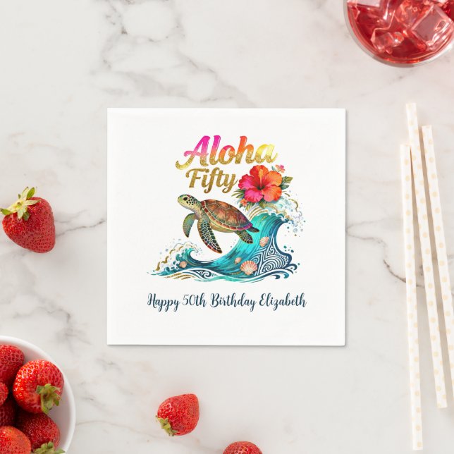 Serviette En Papier Thème de plage océanique tropicale pour 50e annive (En situation)