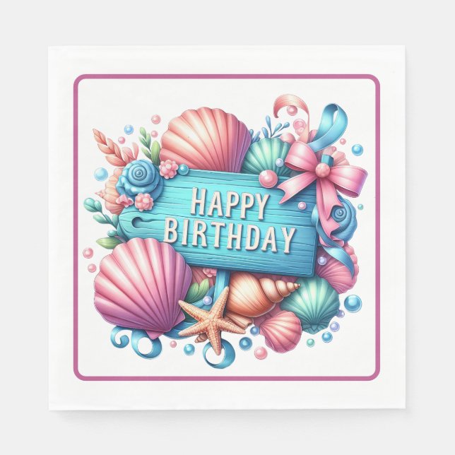 Serviette En Papier Thème de plage pour joyeux anniversaire (Devant)
