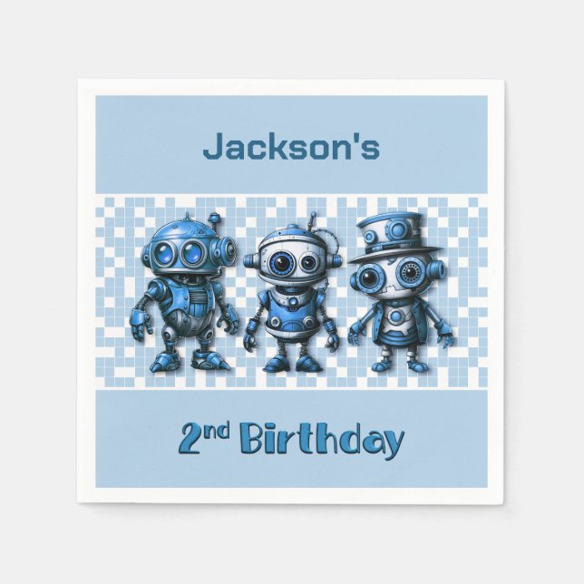 Serviette En Papier Thème de robot Steampunk pour 2e anniversaire (Devant)