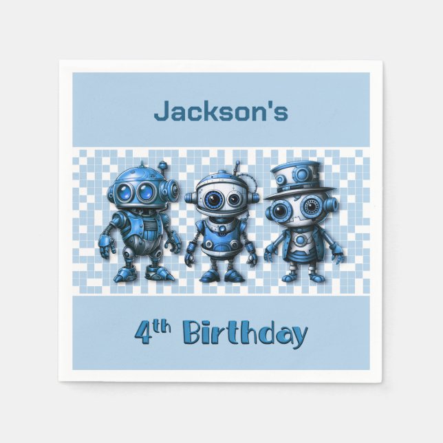 Serviette En Papier Thème de robot Steampunk pour 4ème anniversaire (Devant)