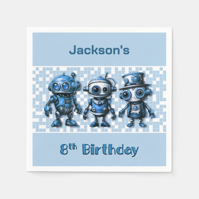Serviette En Papier Thème de robot Steampunk pour 8ème anniversaire (Devant)