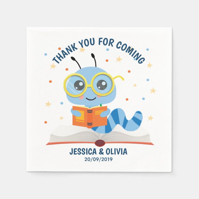 Serviette En Papier Thème de ver de livre bleu (Devant)