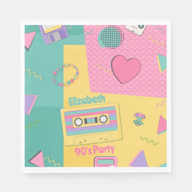 Serviette En Papier Thème des années 90 Anniversaire (Devant)