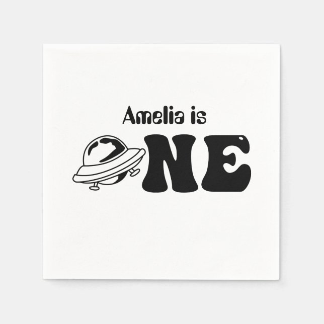 Serviette En Papier Thème Espace 1er anniversaire UFO personnalisé (Devant)