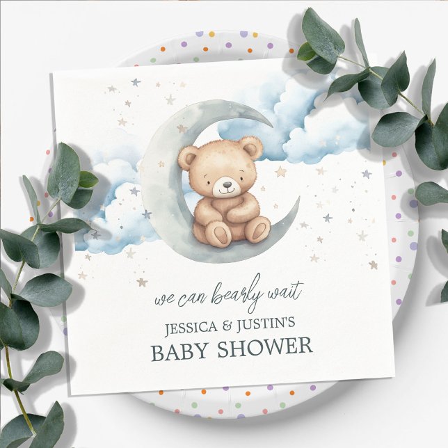 Serviette En Papier Thème Fête de Naissance Ourson et Lune (Créateur téléchargé)