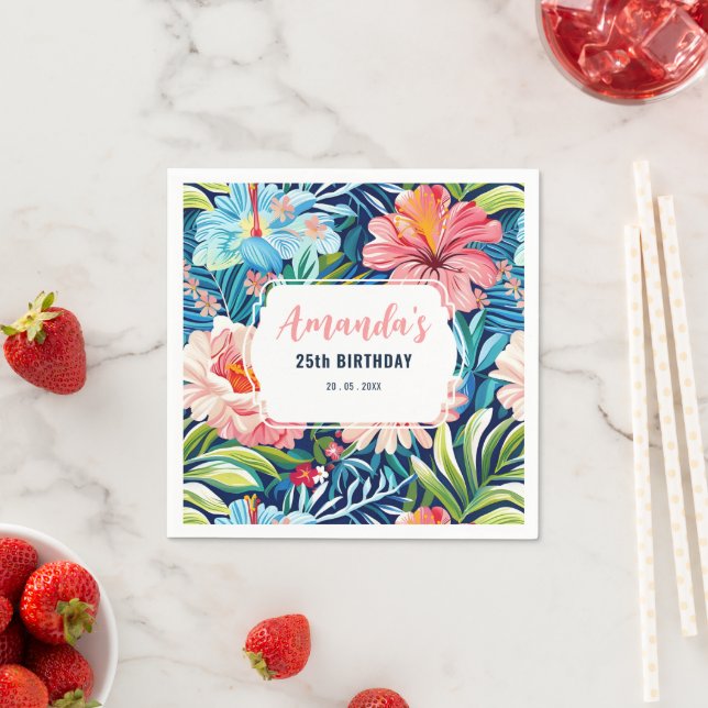 Serviette En Papier Thème floral pour fête d'anniversaire tropicale (En situation)