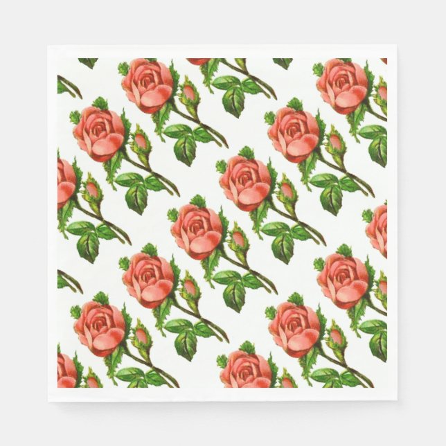 Serviette En Papier Thème floral victorien aux roses roses  (Devant)