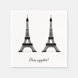 Serviette En Papier Thème français noir Tours Eiffel Bon Appetit