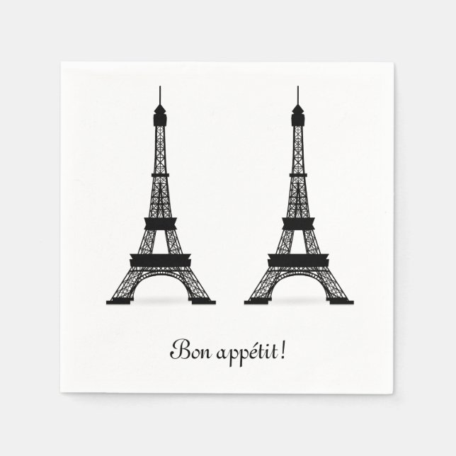 Serviette En Papier Thème français noir Tours Eiffel Bon Appetit (Devant)