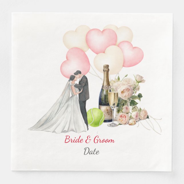 Serviette En Papier Thème Mariage de tennis (Devant)