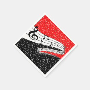 Serviette En Papier Thème musical rouge et noir