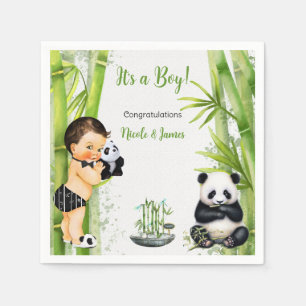 Serviette En Papier Thème Panda Bamboo Bébé Garçon Noir Blanc Vert