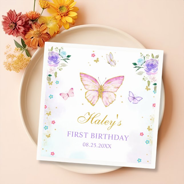Serviette En Papier Thème Papillon rose Floral Girl Anniversaire (Créateur téléchargé)